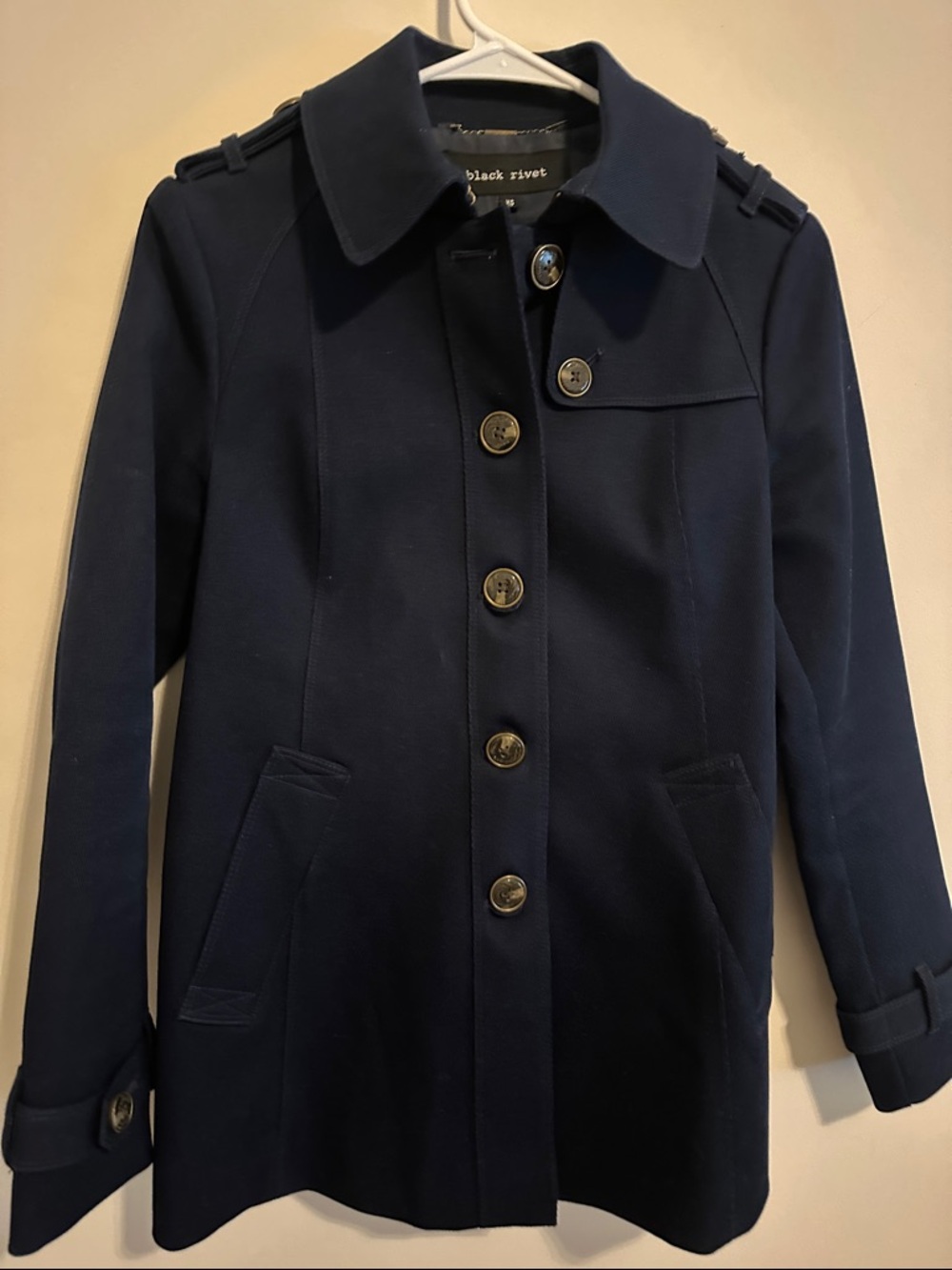 Black Rivet Navy Military-Inspired Button Coat